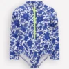 Long-sleeved Swimsuit Bright Blue Jungle Woodblock Long-sleeved Swimsuit Bright Blue Jungle Woodblock