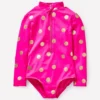 Long-sleeved Swimsuit Fuchsia Pink, Gold Foil Spot Long-sleeved Swimsuit Fuchsia Pink, Gold Foil Spot