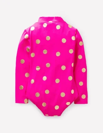 Long-sleeved Swimsuit Fuchsia Pink, Gold Foil Spot