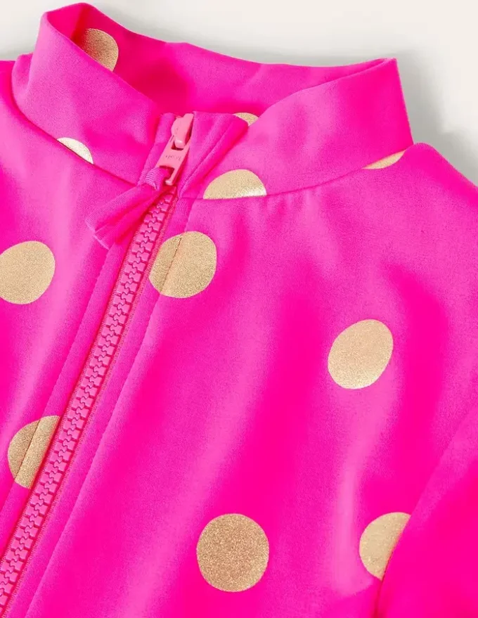 Long-sleeved Swimsuit Fuchsia Pink, Gold Foil Spot Long-sleeved Swimsuit Fuchsia Pink, Gold Foil Spot