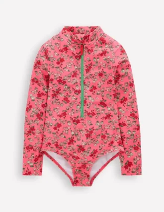 Long-sleeved Swimsuit Salmon Pink Meadow Floral