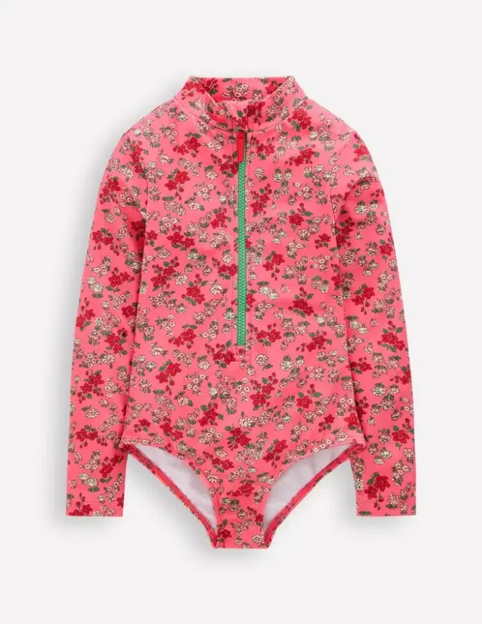 Long-sleeved Swimsuit Salmon Pink Meadow Floral Long-sleeved Swimsuit Salmon Pink Meadow Floral