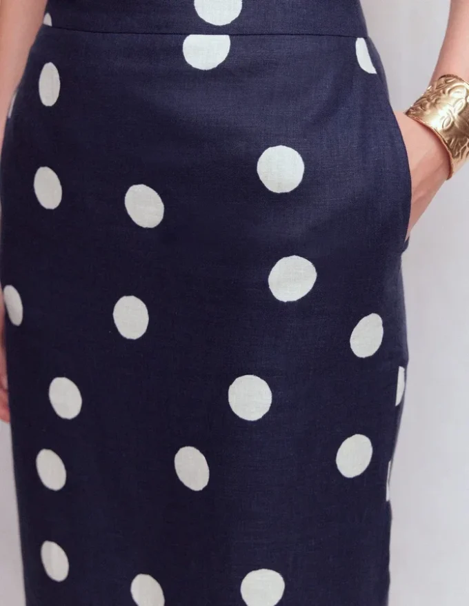 Longline Column Skirt French Navy, Ivory Spot Longline Column Skirt French Navy, Ivory Spot