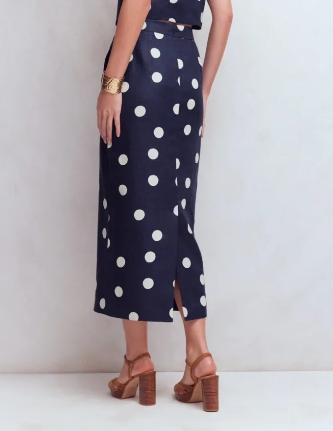 Longline Column Skirt French Navy, Ivory Spot Longline Column Skirt French Navy, Ivory Spot