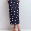 Longline Column Skirt French Navy, Ivory Spot Longline Column Skirt French Navy, Ivory Spot