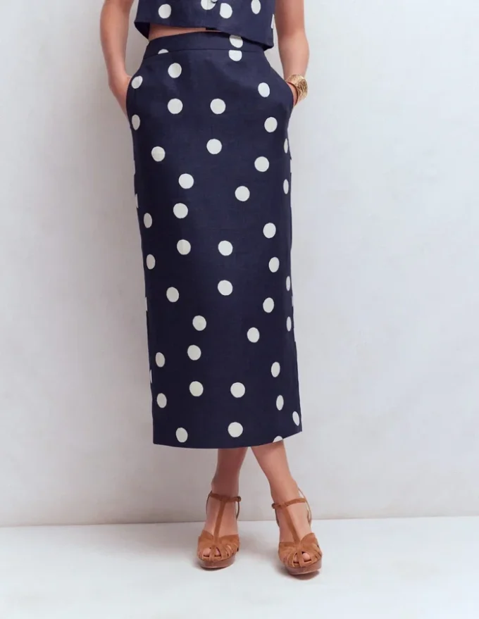 Longline Column Skirt French Navy, Ivory Spot Longline Column Skirt French Navy, Ivory Spot