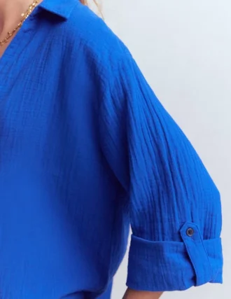 Longline Double Cloth Shirt Bright Blue