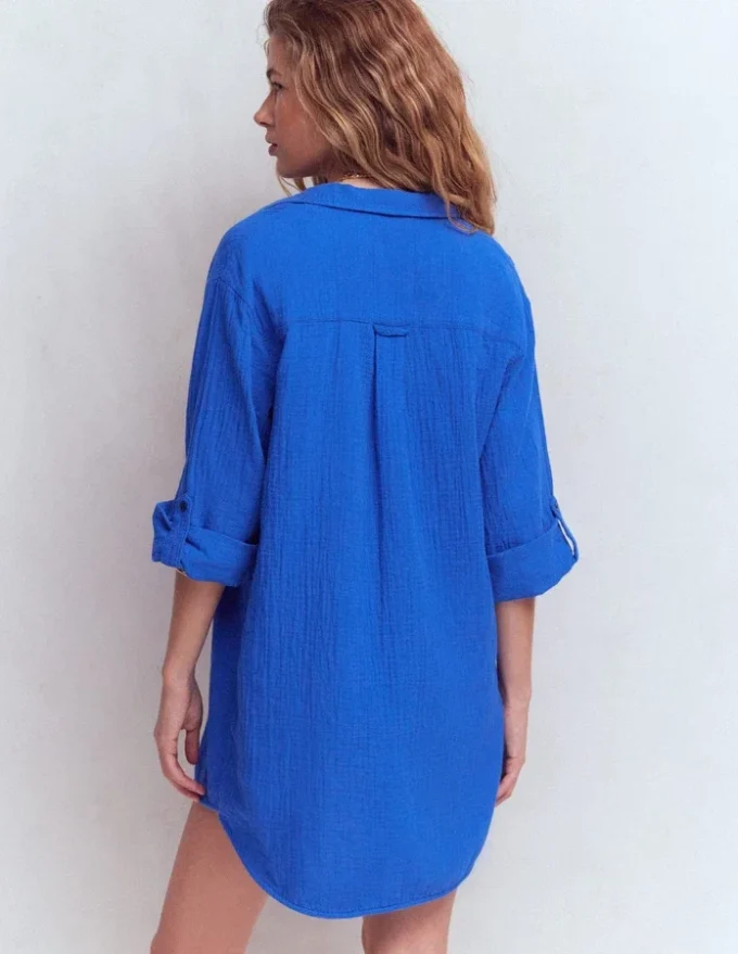 Longline Double Cloth Shirt Bright Blue Longline Double Cloth Shirt Bright Blue
