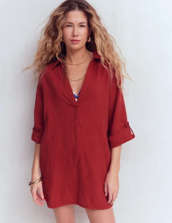 Longline Double Cloth Shirt Kiln Orange Longline Double Cloth Shirt Kiln Orange