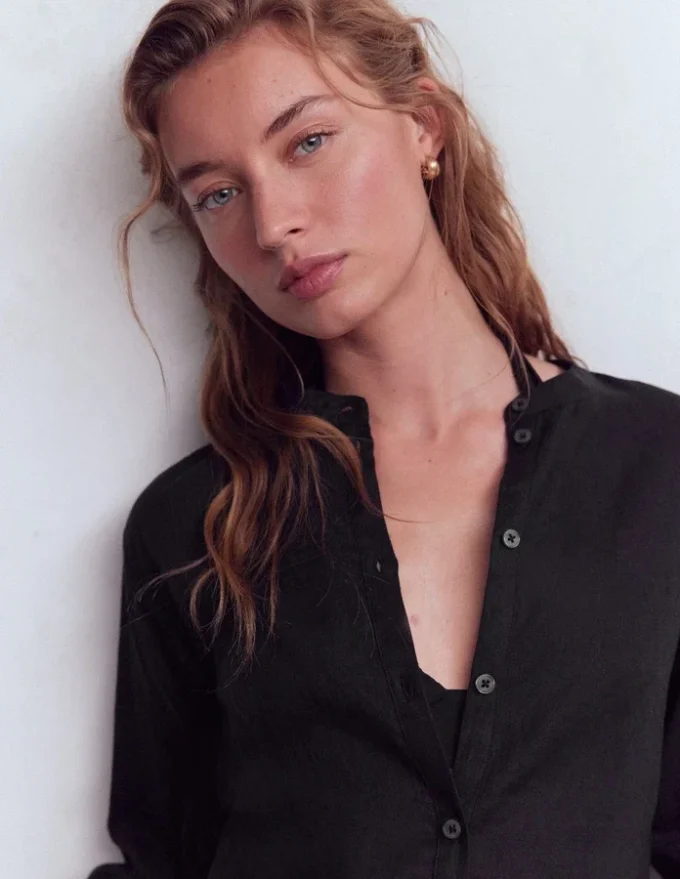 Longline Linen Shirt Black Longline Linen Shirt Black