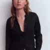 Longline Linen Shirt Black Longline Linen Shirt Black
