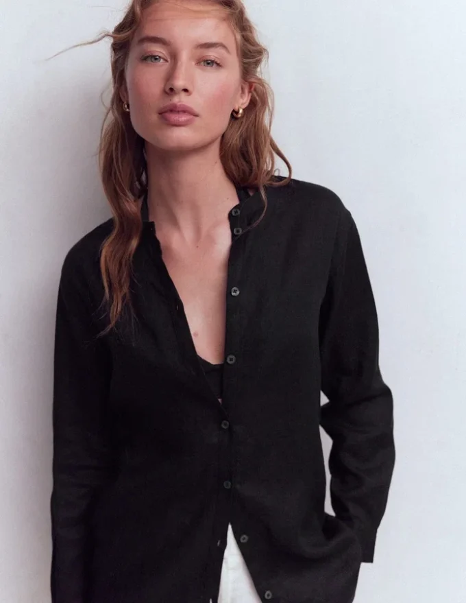 Longline Linen Shirt Black Longline Linen Shirt Black