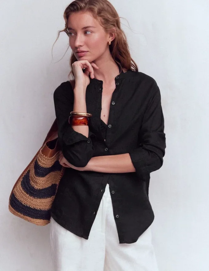 Longline Linen Shirt Black Longline Linen Shirt Black