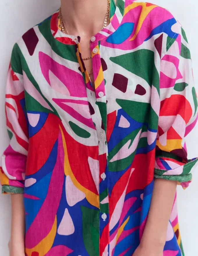 Longline Linen Shirt Multi, Leafy Cascade