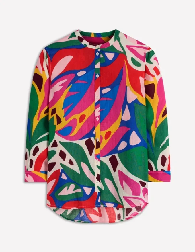 Longline Linen Shirt Multi, Leafy Cascade