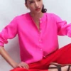 Longline Linen Shirt Pop Pansy Longline Linen Shirt Pop Pansy