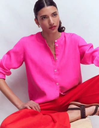 Longline Linen Shirt Pop Pansy