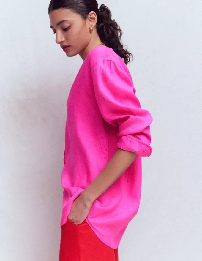 Longline Linen Shirt Pop Pansy Longline Linen Shirt Pop Pansy