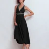 Lorna Trim Double Cloth Dress Black Ivory Lorna Trim Double Cloth Dress Black Ivory