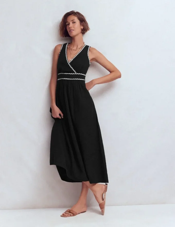 Lorna Trim Double Cloth Dress Black Ivory Lorna Trim Double Cloth Dress Black Ivory