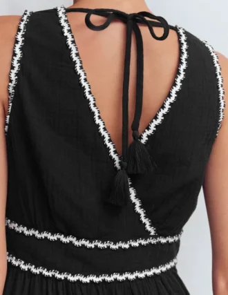 Lorna Trim Double Cloth Dress Black Ivory