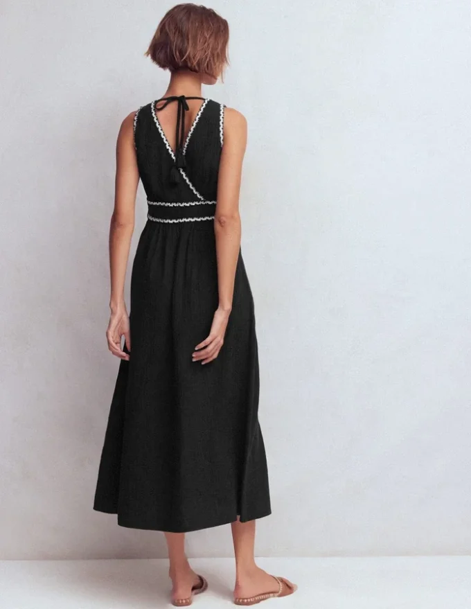Lorna Trim Double Cloth Dress Black Ivory Lorna Trim Double Cloth Dress Black Ivory