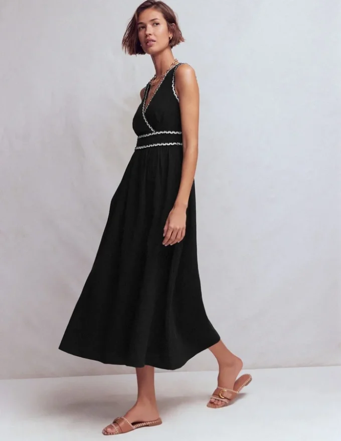 Lorna Trim Double Cloth Dress Black Ivory Lorna Trim Double Cloth Dress Black Ivory