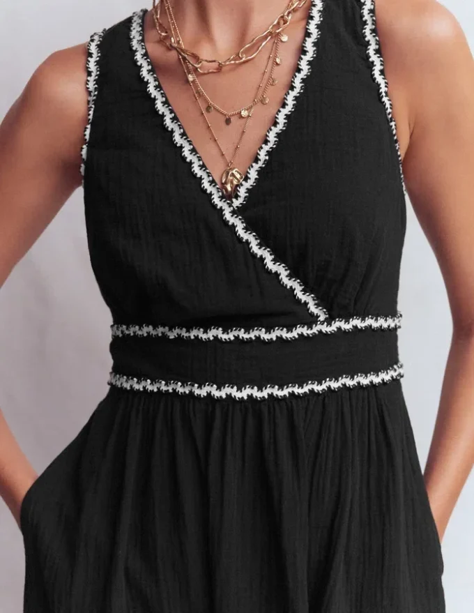 Lorna Trim Double Cloth Dress Black Ivory Lorna Trim Double Cloth Dress Black Ivory