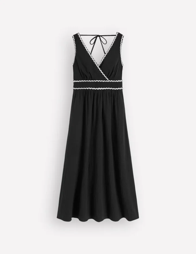 Lorna Trim Double Cloth Dress Black Ivory Lorna Trim Double Cloth Dress Black Ivory