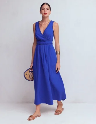 Lorna Trim Double Cloth Dress Bright Blue