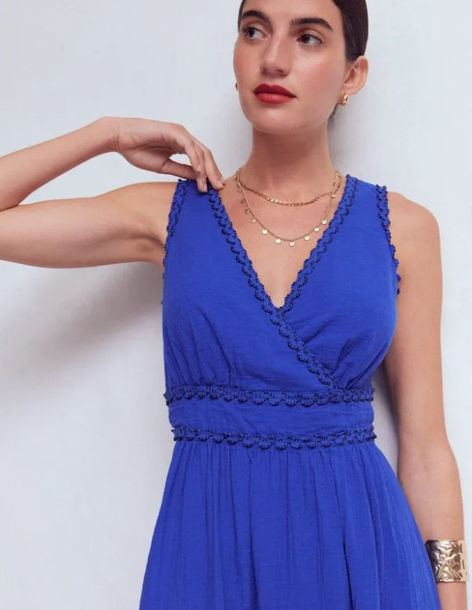 Lorna Trim Double Cloth Dress Bright Blue Lorna Trim Double Cloth Dress Bright Blue