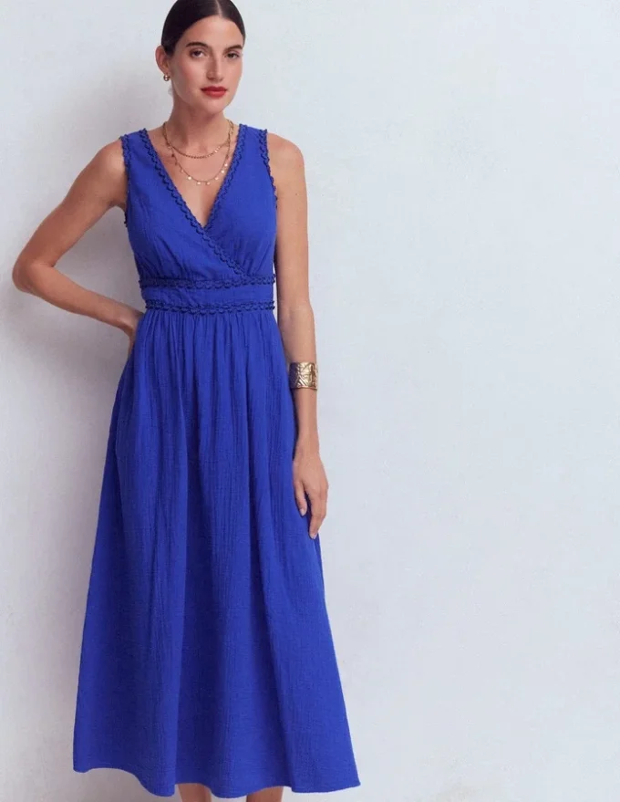 Lorna Trim Double Cloth Dress Bright Blue Lorna Trim Double Cloth Dress Bright Blue