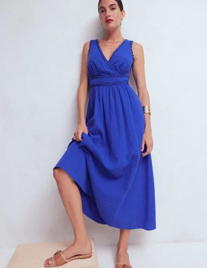 Lorna Trim Double Cloth Dress Bright Blue Lorna Trim Double Cloth Dress Bright Blue