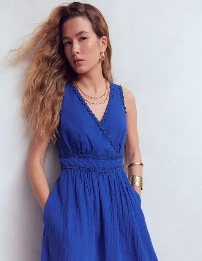 Lorna Trim Double Cloth Dress Bright Blue Lorna Trim Double Cloth Dress Bright Blue