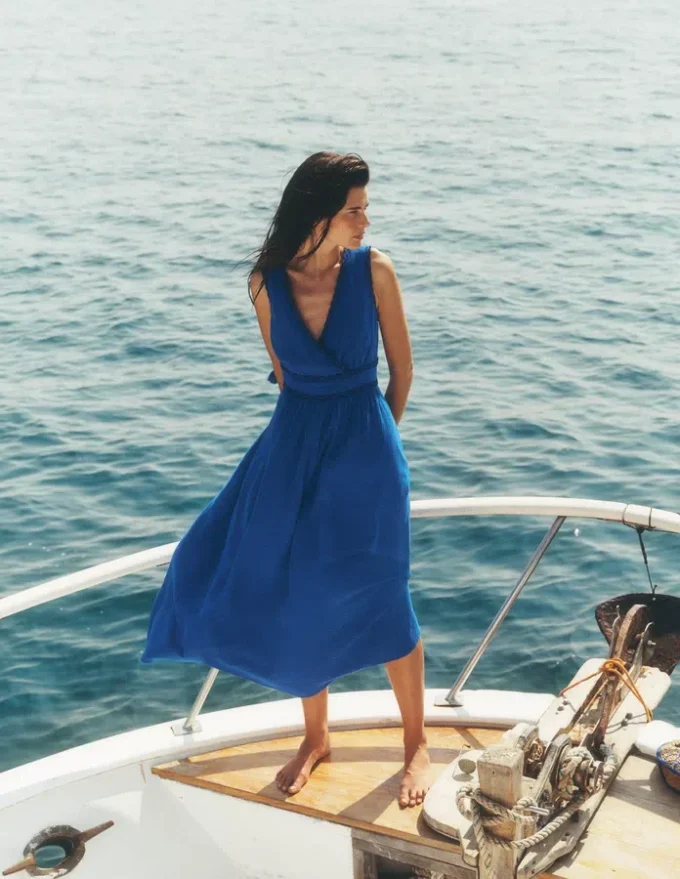 Lorna Trim Double Cloth Dress Bright Blue Lorna Trim Double Cloth Dress Bright Blue