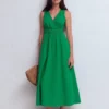 Lorna Trim Double Cloth Dress Rich Emerald Lorna Trim Double Cloth Dress Rich Emerald