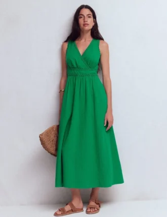 Lorna Trim Double Cloth Dress Rich Emerald