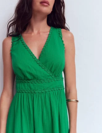 Lorna Trim Double Cloth Dress Rich Emerald