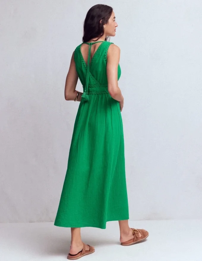 Lorna Trim Double Cloth Dress Rich Emerald Lorna Trim Double Cloth Dress Rich Emerald