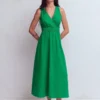 Lorna Trim Double Cloth Dress Rich Emerald Lorna Trim Double Cloth Dress Rich Emerald