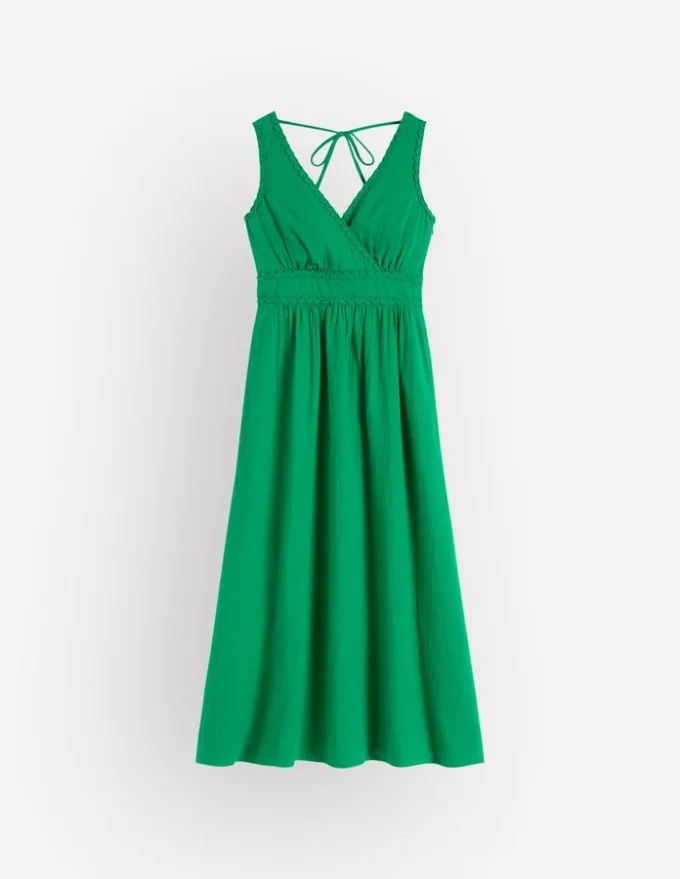 Lorna Trim Double Cloth Dress Rich Emerald Lorna Trim Double Cloth Dress Rich Emerald