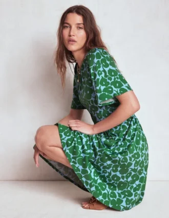 Louisa Short Jersey Dress Highland Green, Leafy Grove