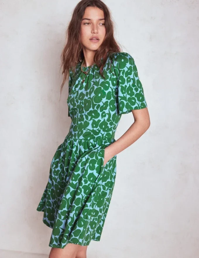 Louisa Short Jersey Dress Highland Green, Leafy Grove Louisa Short Jersey Dress Highland Green, Leafy Grove
