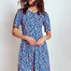 Louisa Short Jersey Dress Kingfisher Blue, Floweret Vine Louisa Short Jersey Dress Kingfisher Blue, Floweret Vine