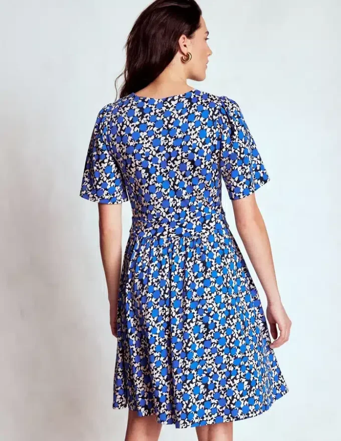 Louisa Short Jersey Dress Kingfisher Blue, Floweret Vine Louisa Short Jersey Dress Kingfisher Blue, Floweret Vine