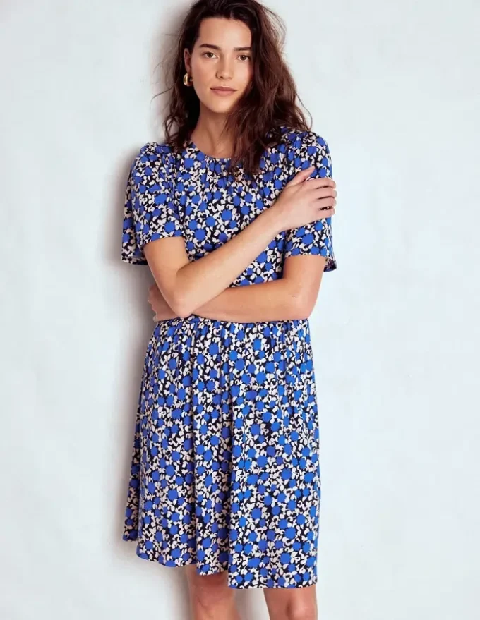 Louisa Short Jersey Dress Kingfisher Blue, Floweret Vine Louisa Short Jersey Dress Kingfisher Blue, Floweret Vine