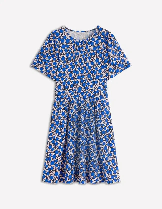 Louisa Short Jersey Dress Kingfisher Blue, Floweret Vine Louisa Short Jersey Dress Kingfisher Blue, Floweret Vine