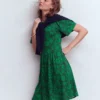 Louisa Short Jersey Dress Midnight Teal, Floral Frenzy