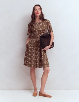 Louisa Short Jersey Dress Raw Umber, Painted Dot