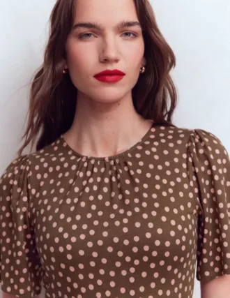 Louisa Short Jersey Dress Raw Umber, Painted Dot
